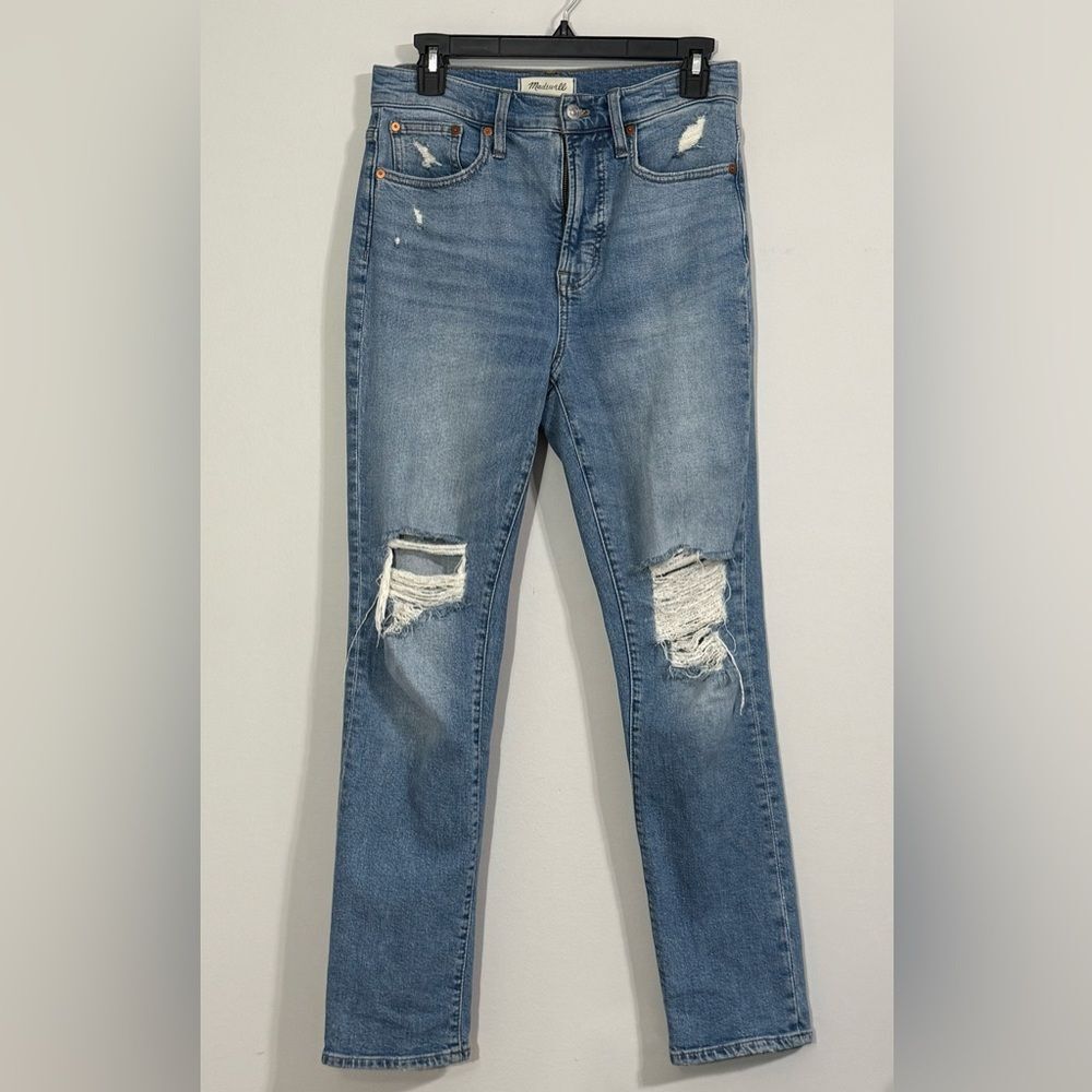 Light‎ Wash Distressed Straight Leg High-Rise Jeans Madewell Perfect Vintage 26